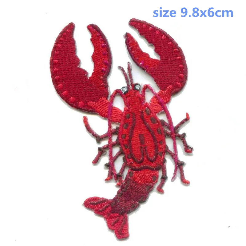 CPAM Shipping 10 pcs Lobster marine sea animals fish crab Patch Embroidered cartoon patch iron on Motif Applique DIY accessory