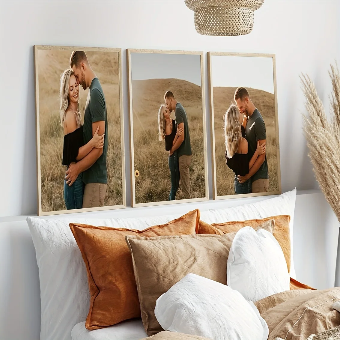 3 قطع، غير مؤطرة، صورة عائلية مخصصة، صورة للزوجين، صورة أطفال، ملصق قماشي لصور الزفاف، لوحة ديكور فنية جدارية مخصصة