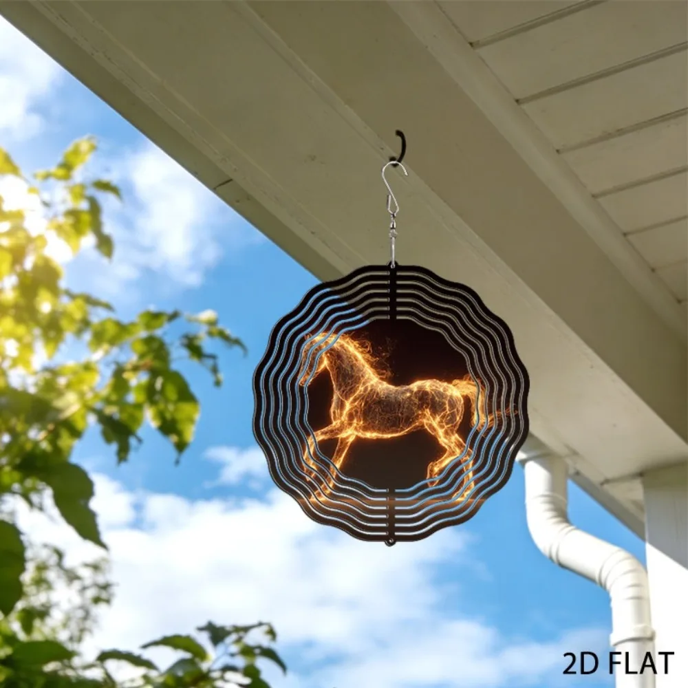 Flame Golden Horse Wind Chime Iron Dynamic Garden Decor