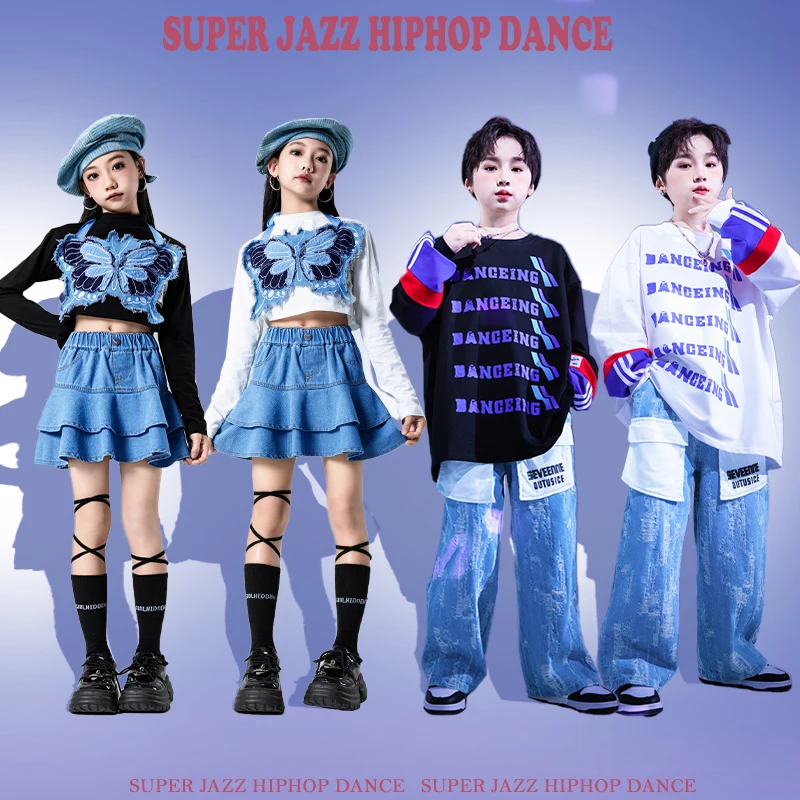 Kids Teenage Hip Hop Clothing Crop Tank Tops Sweatshirt Denim Cargo Pants Skirt Streetwear for Girl Jazz Dance Costumes Clothes