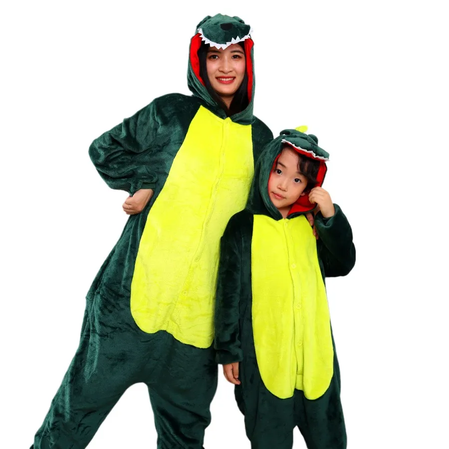 Kigurumi Green Dinosaur Cartoon Pajamas Onesies Women Men Animal Pyjamas Jumpsuits Christmas Halloween Cosplay Party Costumes