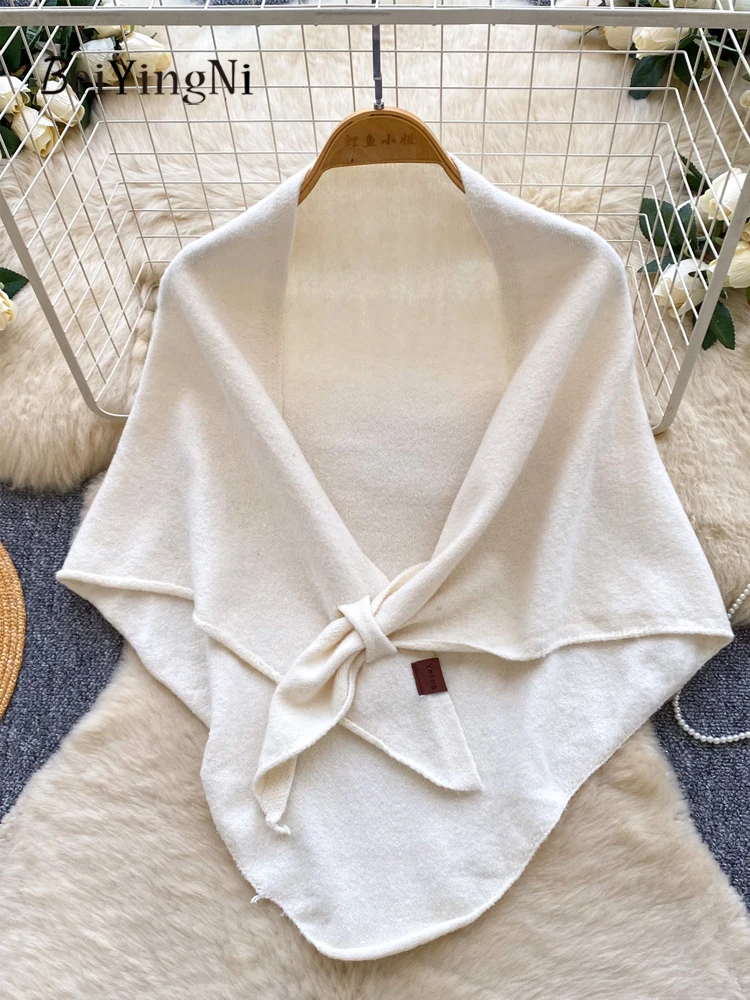 Beiyingni Autumn Winter Knitted Scarf Women Korean Fashion Celebrity Style Shawl Warm Triangular Scarves Solid Color Bufandas