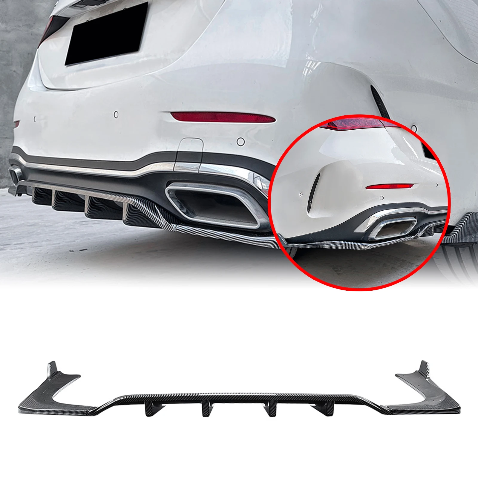 

Carbon Fiber Look/Gloss Black Rear Bumper Diffuser Lip Tail Spoiler Guard For Mercedes Benz C Class W206 C200 C43 AMG 2022-2025
