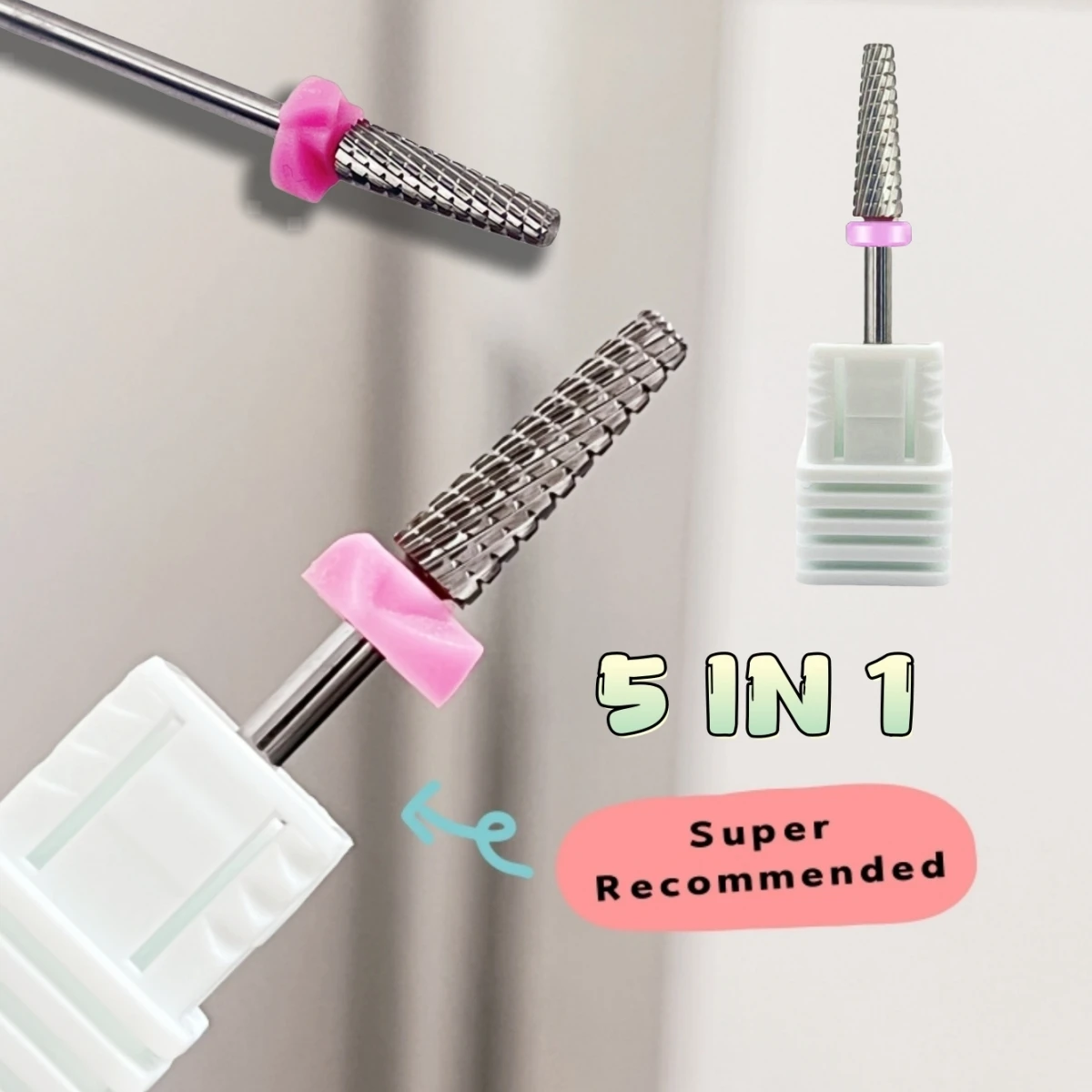 5-IN-1ミニテーパードカーバイドネイルドリルビット電動タングステンネイルドリルアクセサリー3/32インチマニキュアバーネイルキューティクルミリングツール