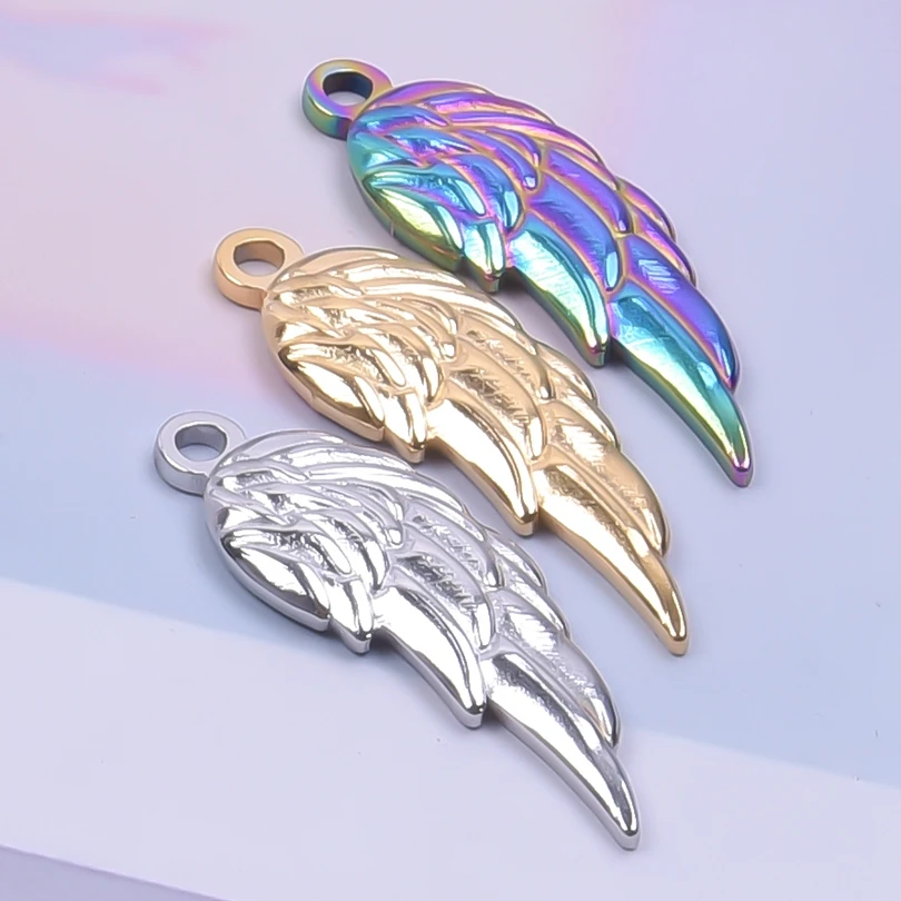 5Pcs/Lot Stainless Steel Cute Animal Angel Wings DIY Charms Wholesale Trendy Feather Pendant подвески For Jewelry Making Bulk