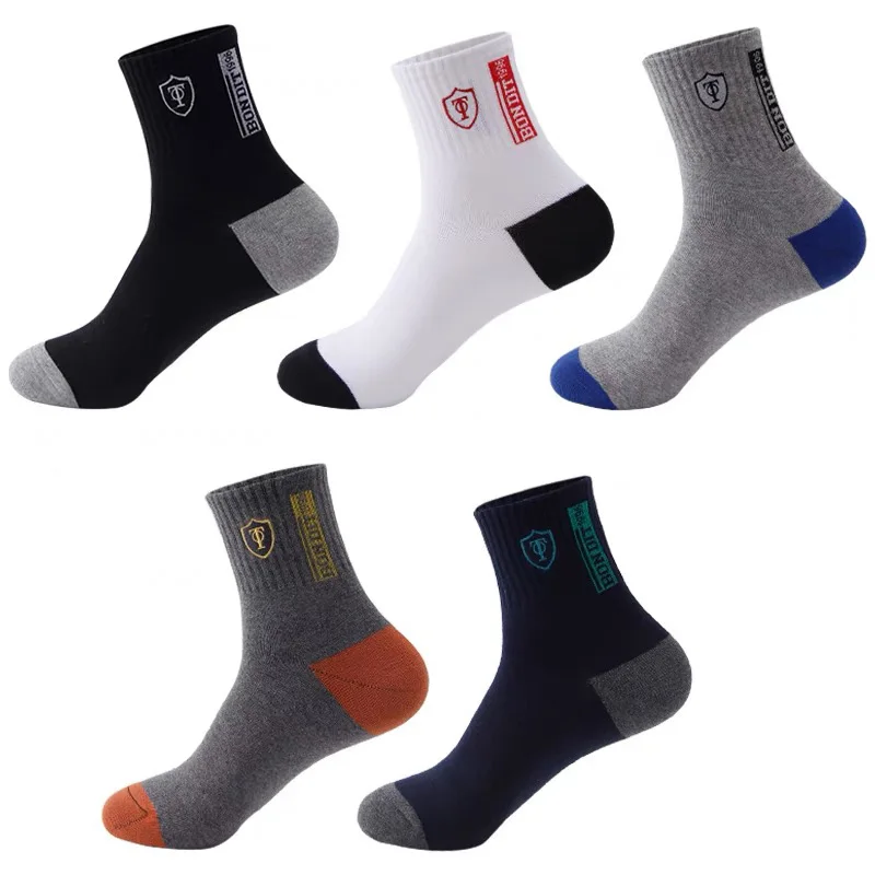 5Pairs Cotton Men\'s Sport Socks Spring Autumn Breathable Male Socks Sweat-absorbing Deodorant Leisure Ankle Sock Plus Size 38-46