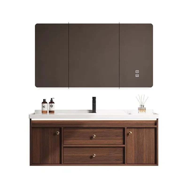 

Luxury wooden bathroom vanity with smart mirror vanity and wash basin set