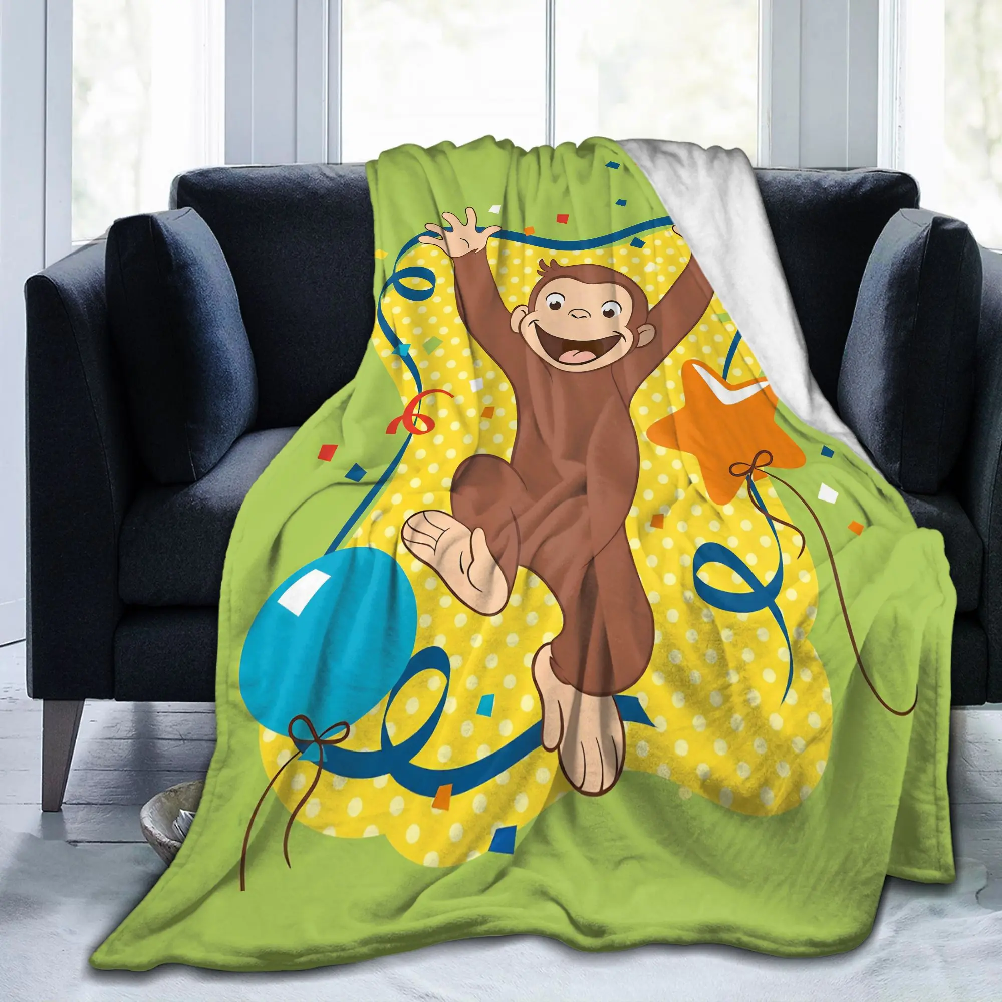 Curious Monkey Georges Cartoon Blankets TV Series Flannel Novelty Soft Throw Blanket for Home Spring Autumn Couch