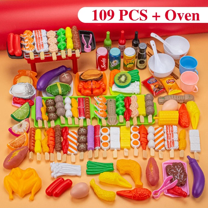 

Mini Kitchen Pretend Play Toys Barbecue Set Children's Cooking Simulation Food Multi-set Christmas Gift For Kids Toddlers Toys