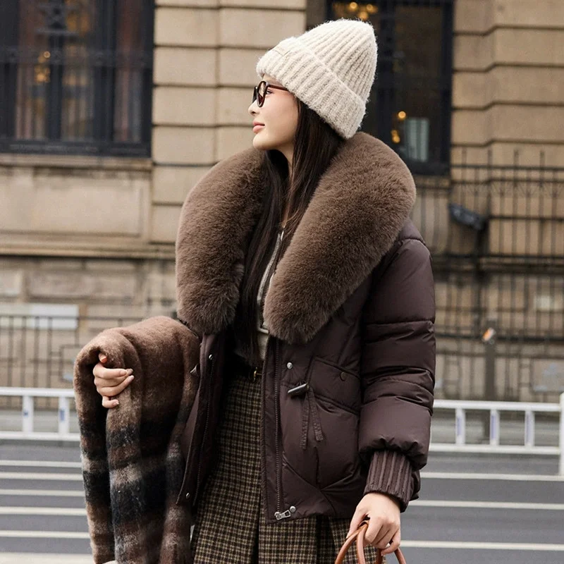 New Parkas Women Winter Jacket Warm Big Hair Collar Hooded Down Cotton Coat Korean Short Cotton Padded Jacket Female Outerwear