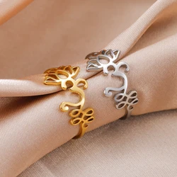 LIKGREAT Stainless Steel Lotus Flower Ring Unalome Symbol Buddhism Indian Om Rings for Women Healing Charms Amulet Jewelry Gift