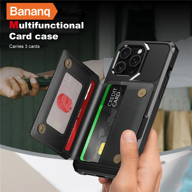 

Bananq Flip Cards Slot Holder Wallet Phone Case For iPhone 15 Pro Max Shockproof Magnetic PU Leather Cover For iPhone 15 Plus