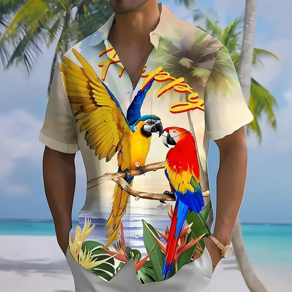 

Stylish Big & Tall Hawaiian Shirt for Men Tropical Print Short Sleeve Casual Button Down Summer Beach Clothing