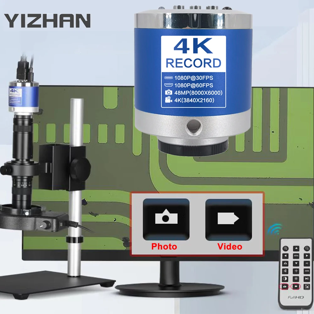 Yizhan 1080P Digital Microscope 4K HDMI USB Microscope 48MP 13MP Type-C VGA 2K Camera 150X 215X C Mount Lens For PCB Soldering