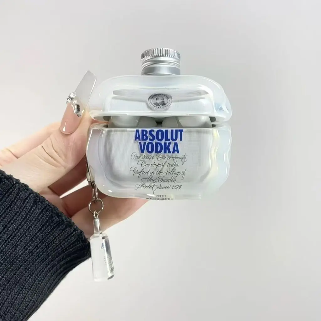 Creative Liquor Bottle Case for Apple AirPods Pro2 4 3 2 1 Protective Case Pro3 Bluetooth Wave Earphone Cover With Pendant