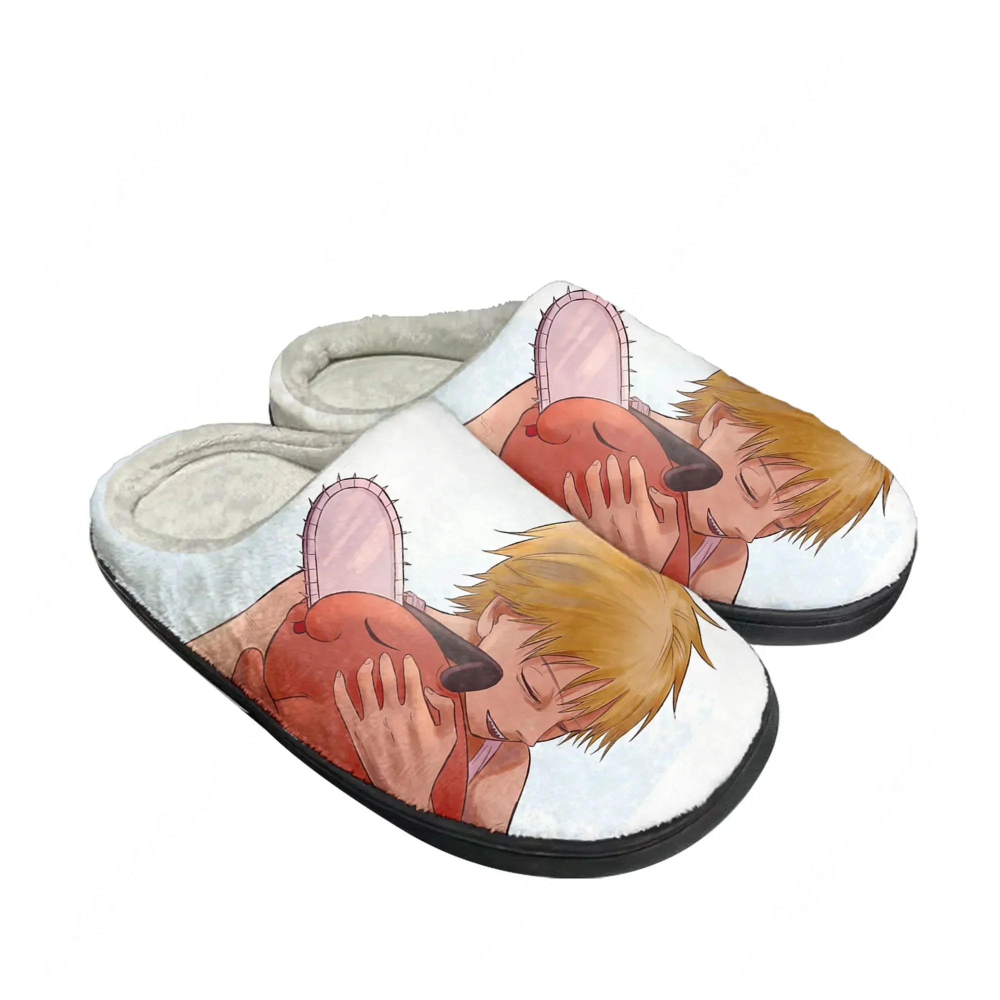 

C-Chainsaw Man Cotton Slippers Men Women Plush Bedroom Casual Keep Warm Home Bedroom Shoes Thermal Slipper Customized Shoe