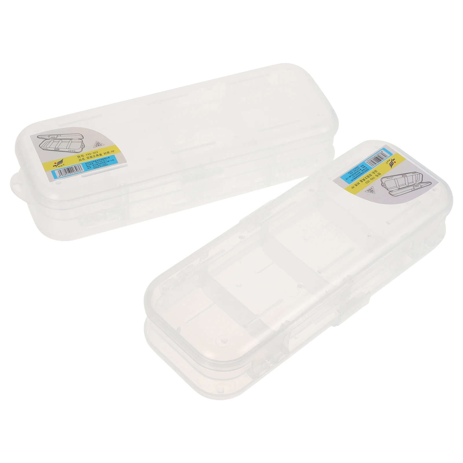 

2PCS Stationery Box Double Layer Clear Durable Storage Pencil Case Office Supplies Pen Holder Transparent Plastic Student