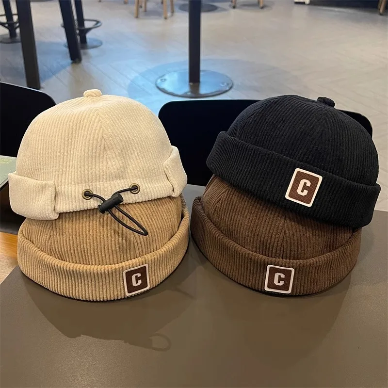 Gorro de pana de otoño para niños, gorro sin ala con cúpula para bebé de Color sólido, gorro de melón para niños y niñas de 1 a 4 años, gorros con cordón para niños