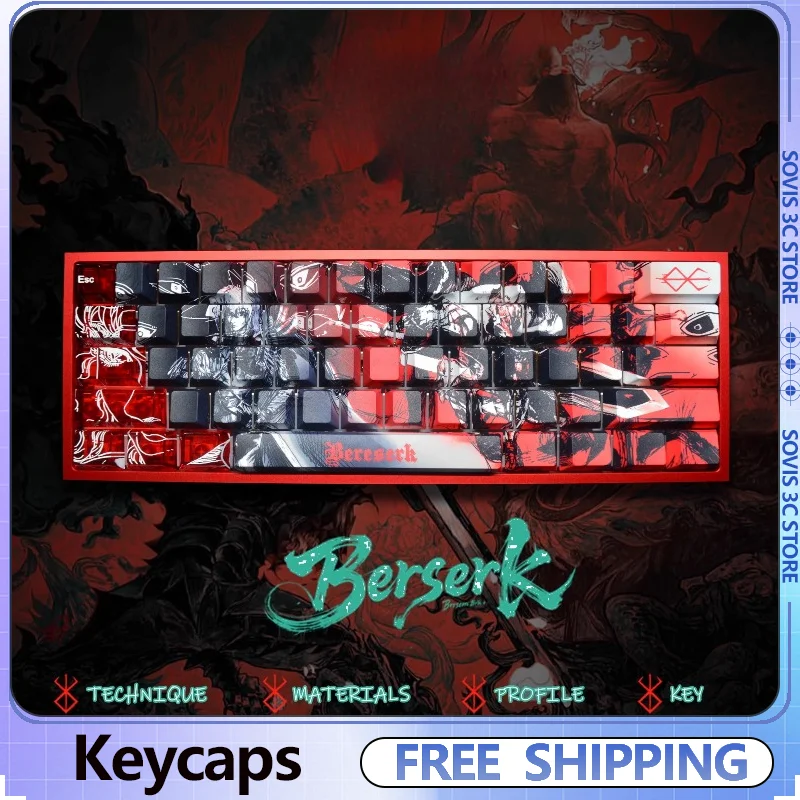 

Набор колпачков для клавиш в стиле аниме, красные колпачки для клавиш с вишневым профилем, индивидуальные колпачки для ключей из ПБТ + ПК для wooting60, аксессуар для механической клавиатуры