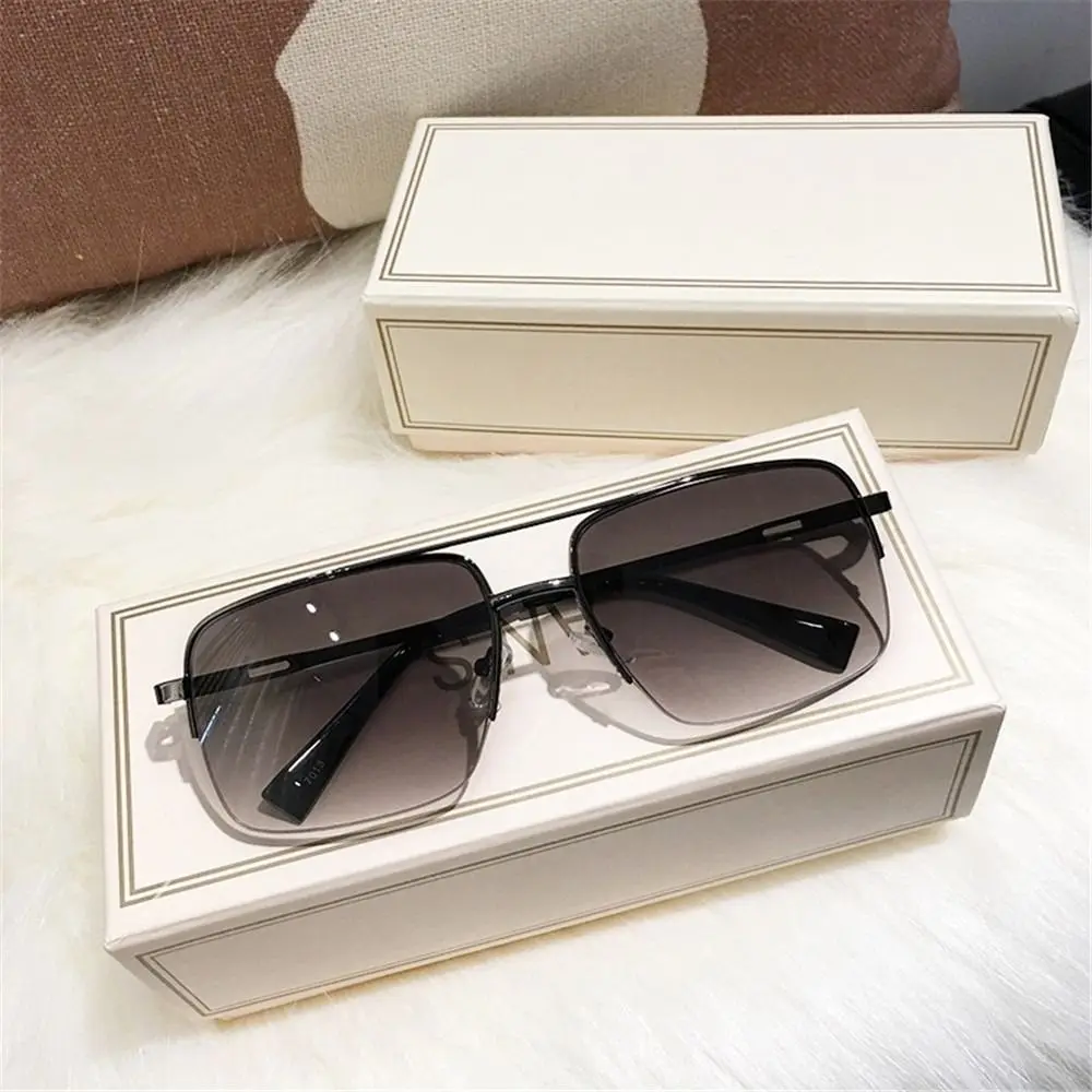 Semi-Rimless Brown Sunglasses UV Protection Classic Square Shape Sun Glasses Specifically Designed for Driving Outdoor