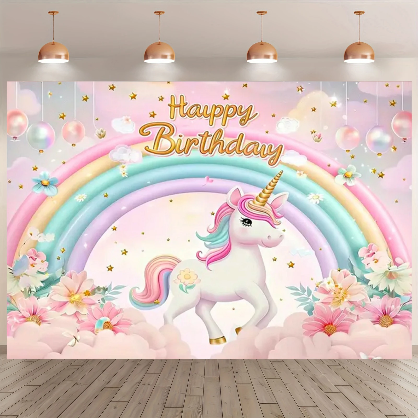 Rosa 3D Einhorn Hintergrund Mädchen Geburtstag Party Kuchen Tischdekoration Lieferungen Banner Baby Taufe Geschenk Fotografie Requisiten – Detail 13