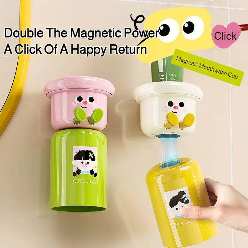 

Cute and fun looking magnetic toothbrush cup unlocks bathroom wall for happy storage