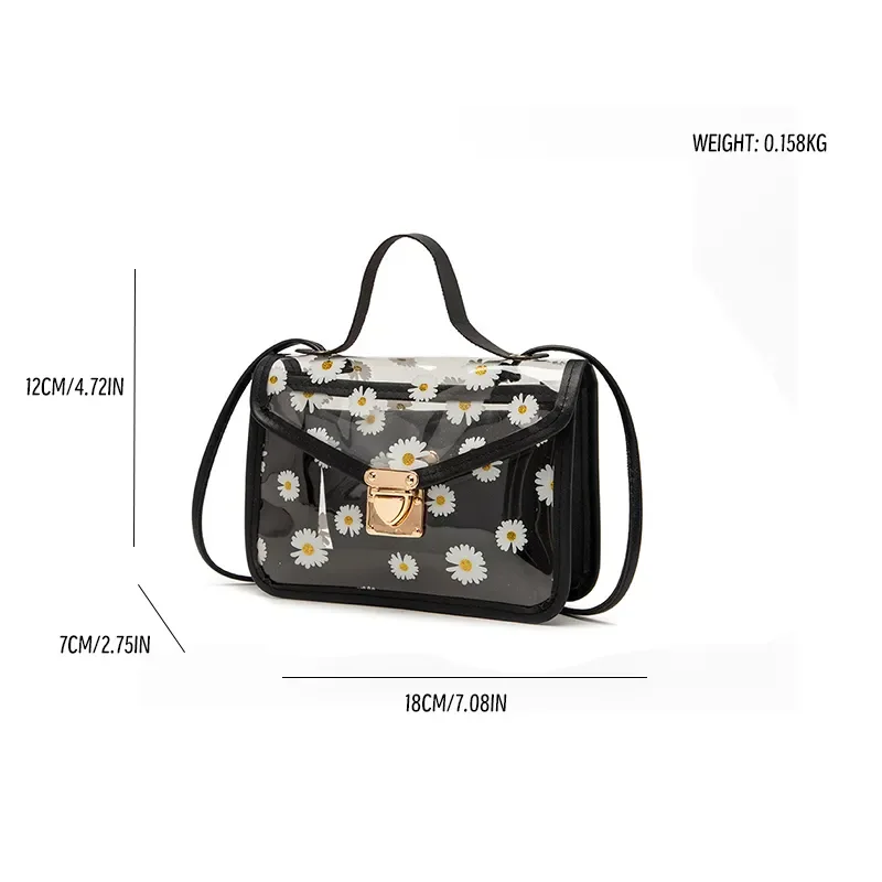 Bolsa de ombro Straddle diagonal para mulheres, estampa fofa, bolsa quadrada pequena, bolsa transversal transparente, moda popular, 2 peças