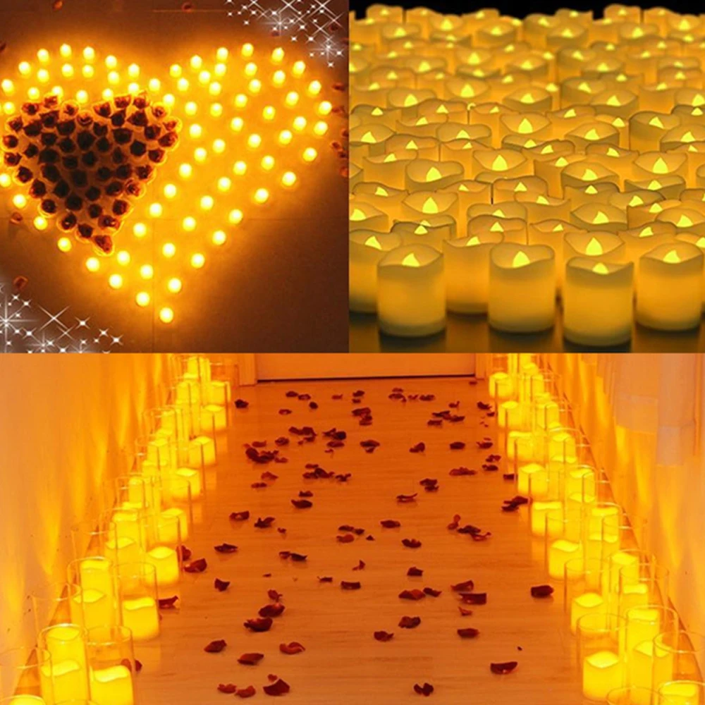 Conjunto de velas LED sem chama, luz criativa chá, vela branca quente sem chama, festa de Halloween e Natal, 24 unidades por conjunto