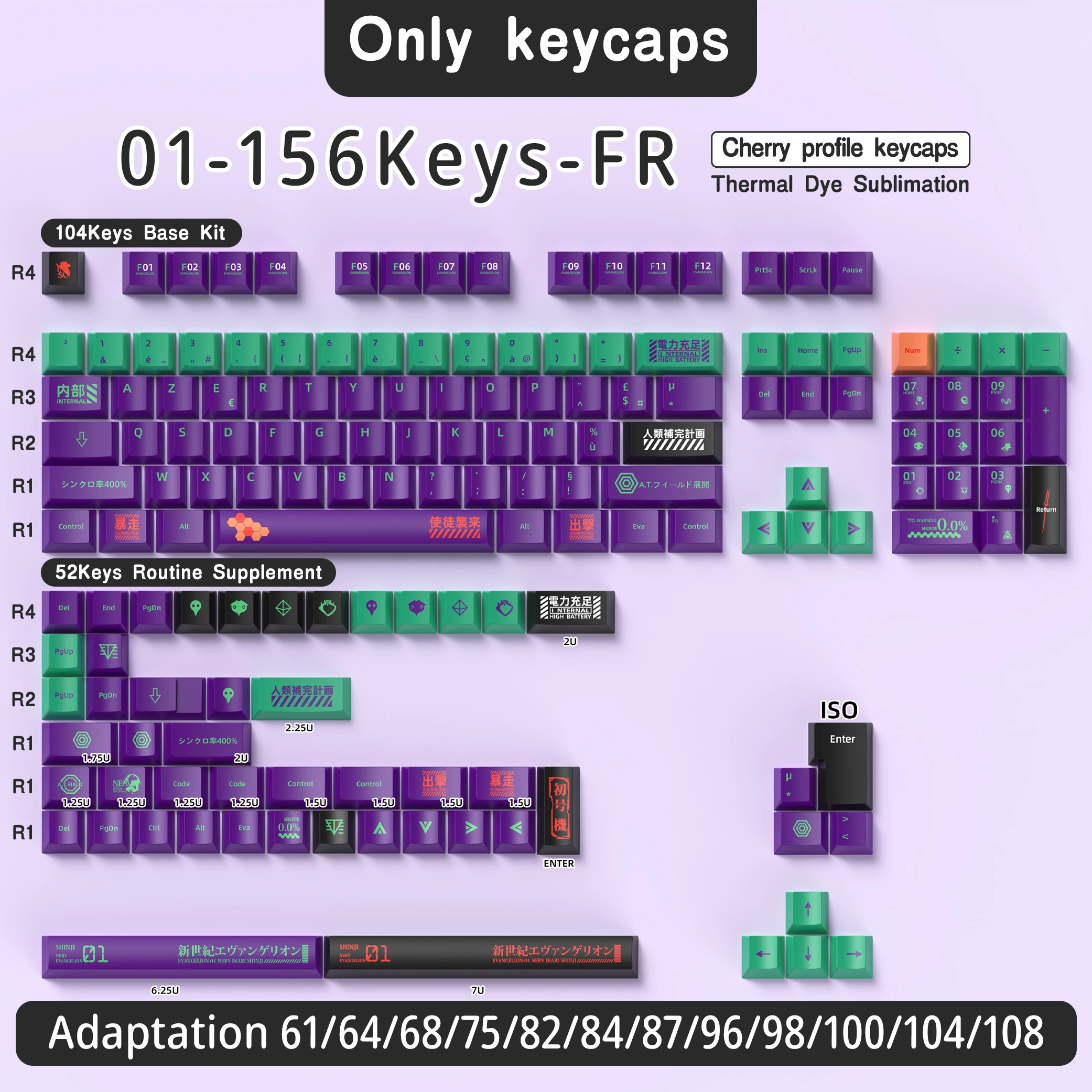 Franse Keycap 136-156 Toetsen BPT Cherry Profiel FR Keycaps Voor Frans toetsenbord MX Mechanische Toetsenbord 7U Ruimte toetsen Hi75