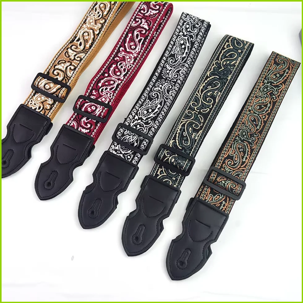 Fashion Retro Embroidered Electric Guitar Strap Ethnic Style Acoustic Guitar Strap Printed Shoulder Straps Guitar Accessories