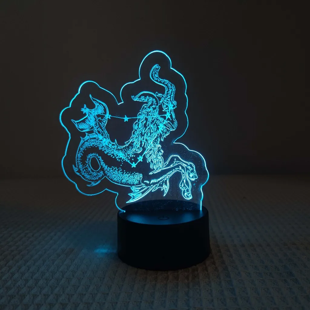 Capricorn  Zodiac Night Light - Acrylic, 7 Colors, Bedroom Deco & Birthday Gift