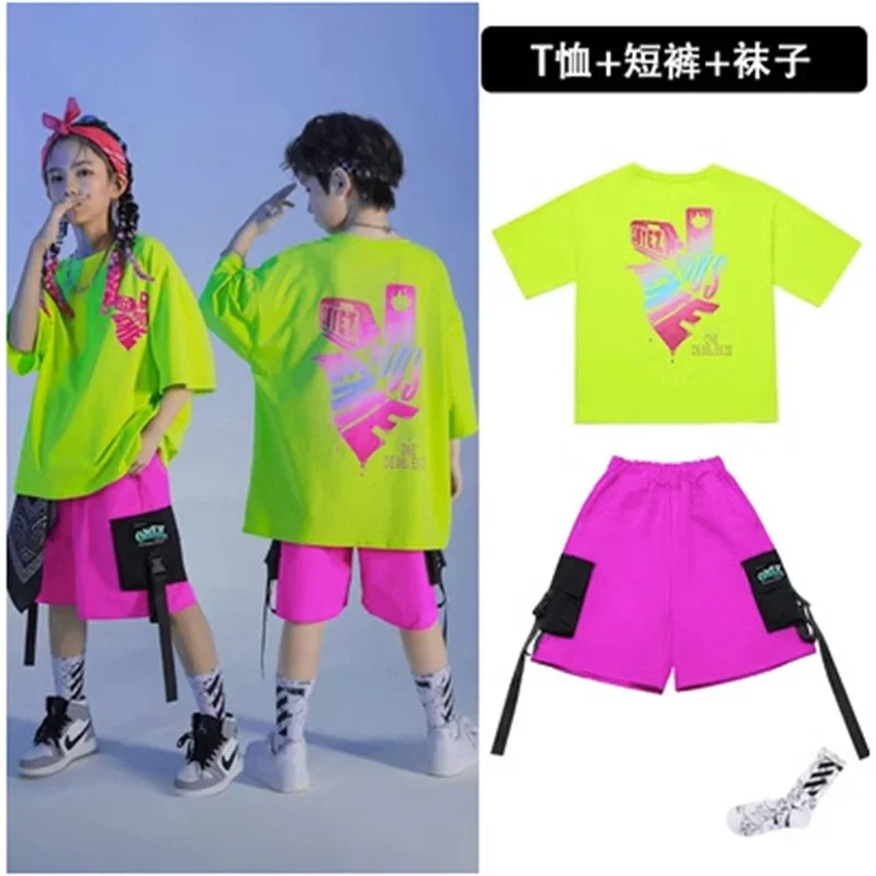 社交ヒップホップ衣装ボーイズ Tシャツショーツジャズダンス競技パーティーステージ衣装ファッション子供ダンス服