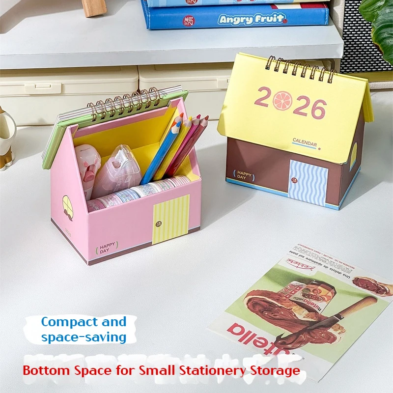 

Мини-настольные календари Dopamine House 2026, настольный календарь для хранения, портативный календарь, украшение для рабочего стола, дневник ручной работы