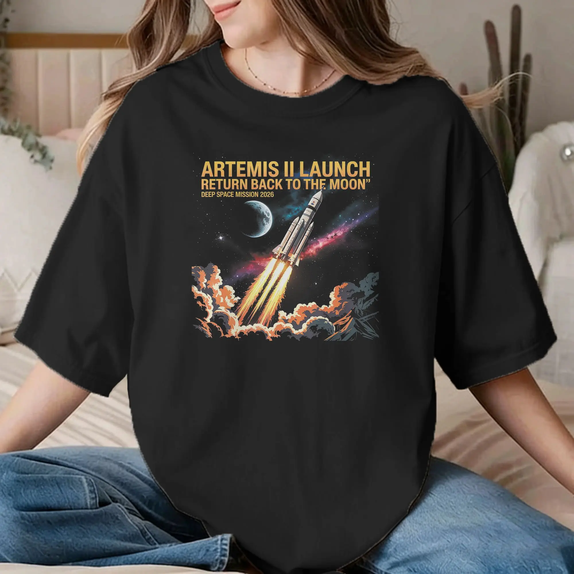 Artemis Rocket Launch 2026 T Shirt for Men Women 100% Cotton Vintage T-Shirts Crewneck  Tees Short Sleeve Tops Big Size