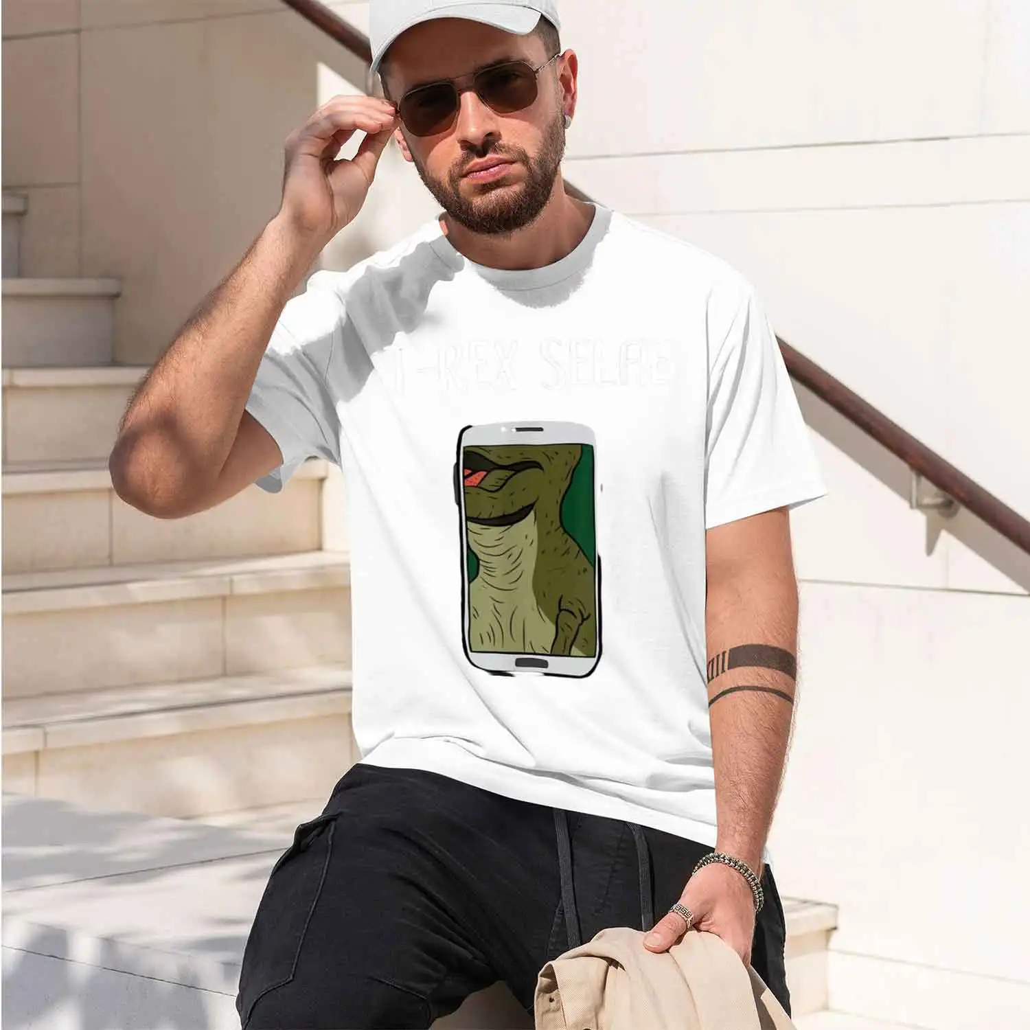 Funny T-Rex Dinosaur Selfie T-Shirt - Laughing Tyrannosaurus Rex Graph Tee with Print, Casual Round Ne Shirt for ristmas & New Y