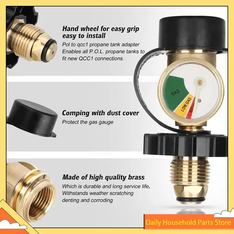 تناسب محول خزان البروبان POL مع مقياس يحول صمام خدمة خزان POL LP إلى QCC1 / النوع 1، لتخييم RV، شواية غاز الشواء الساخنة!