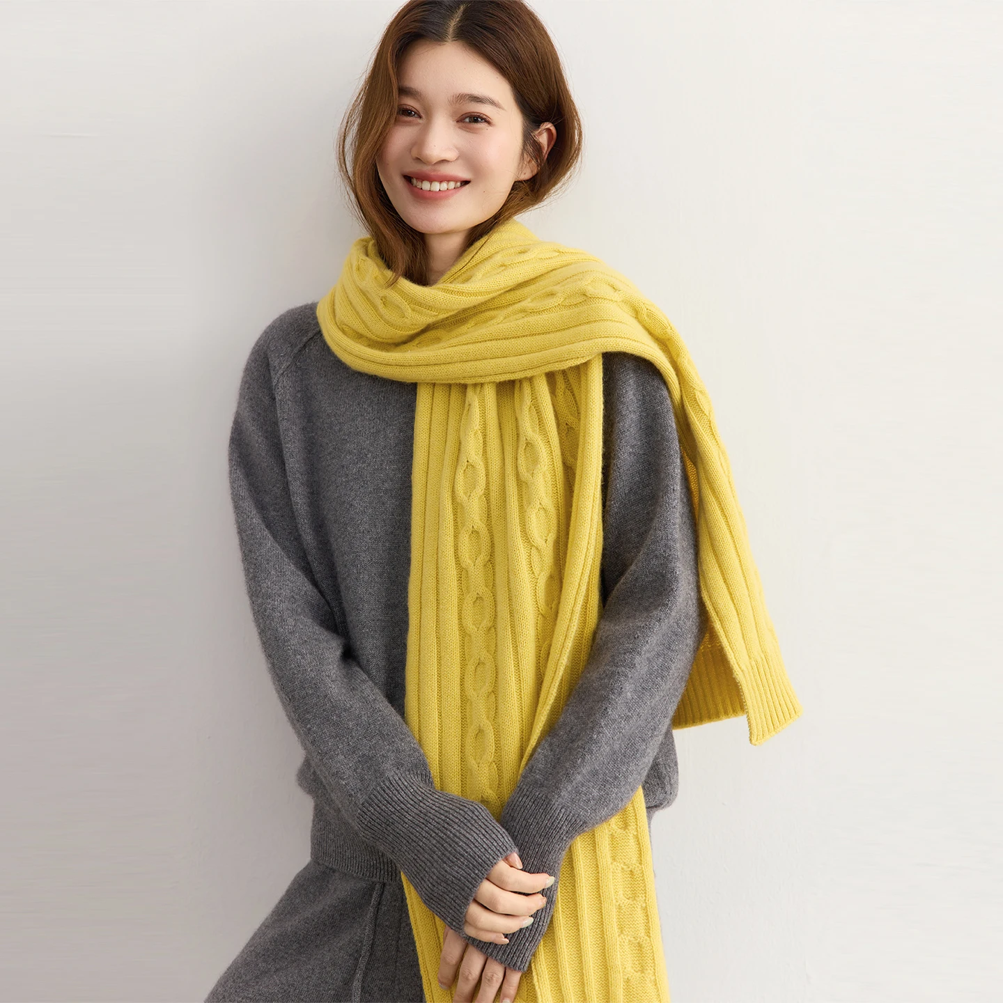100% cashmere women's scarf for winter outdoor warmth, solid color knitted large scarf, cold resistant thick neck cover shawl