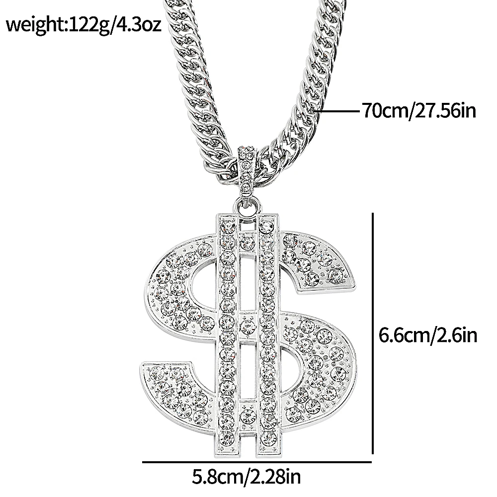 Cool Shine Dollar Necklace Hip Hop Rock Money Neckchain For Man Woman Party Fashion Charm Jewelry Gifts