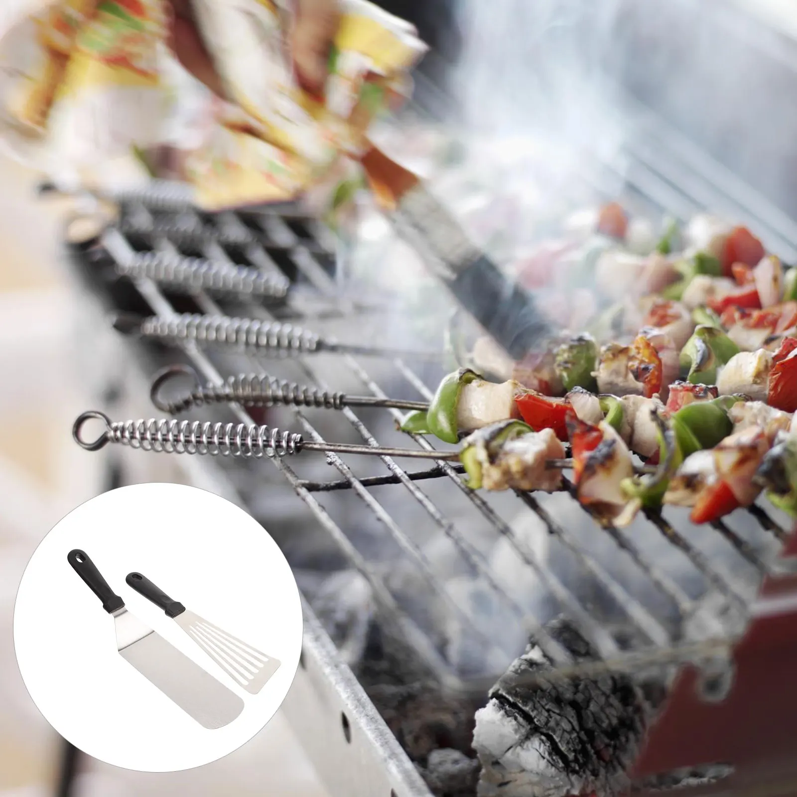 

2Pcs Stainless Steel Grill Spatula Wood Handle Bbq Cooking Tool Non-Stick Safe for All Cookware Camping Kitchen Essential Steak