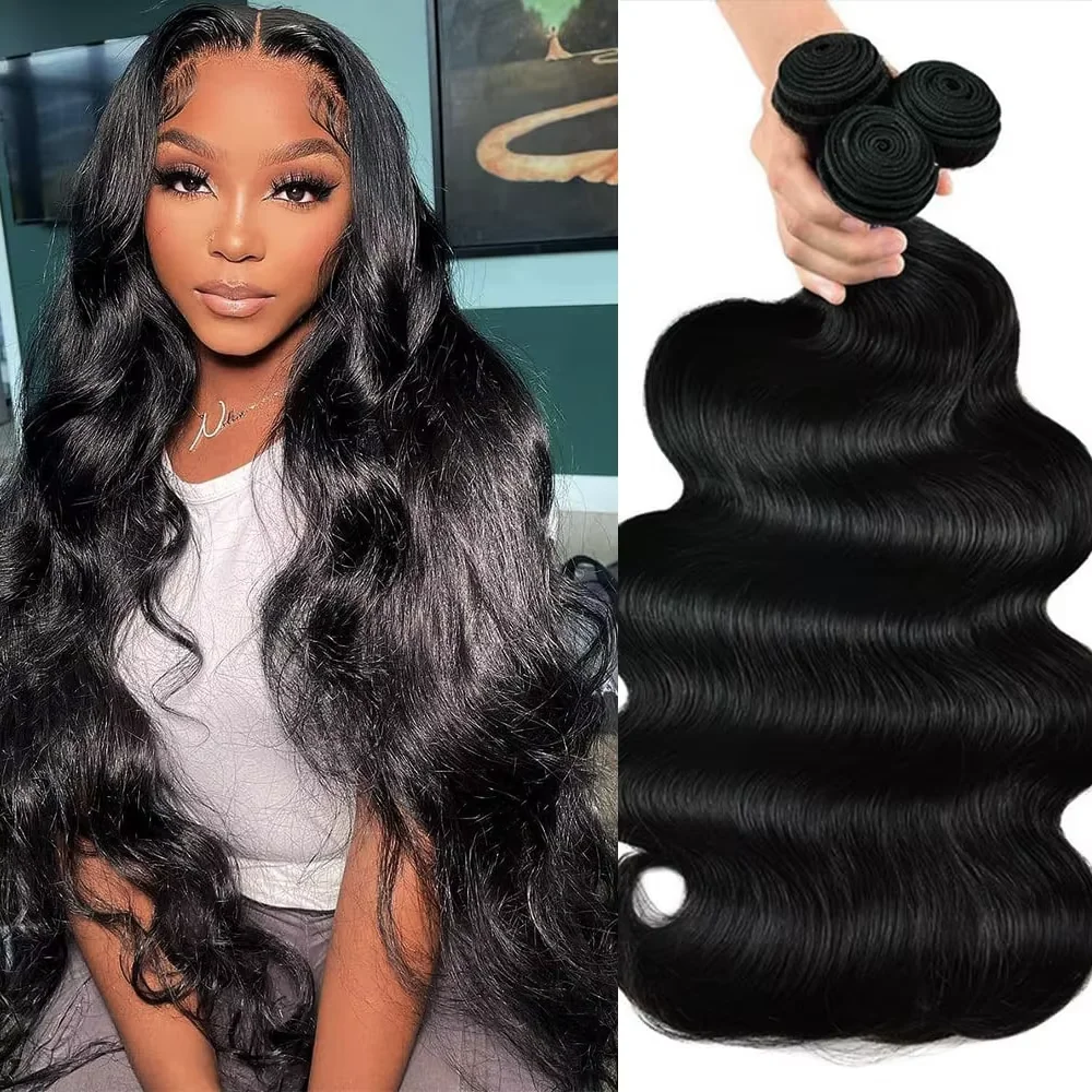 30 40inch Body Wave Bundles Human Remy Hair Weave Bundles Brazilian Weave Extension 3/4/5 Bundles Weft Natural Black For Women