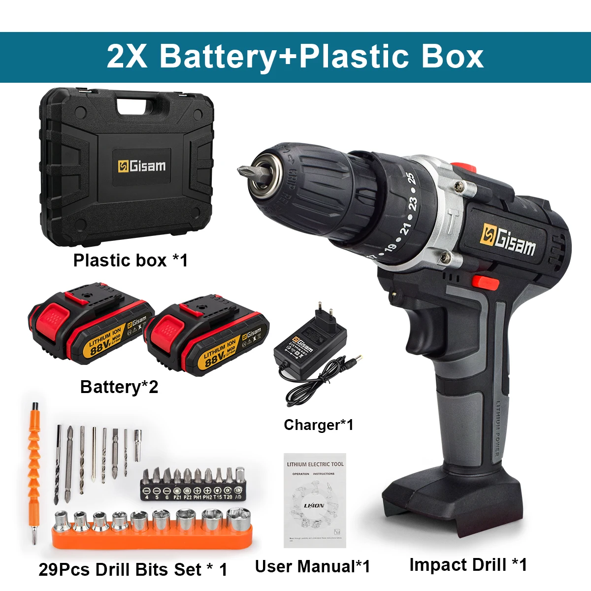21V draadloze klopboormachine Elektrische schroevendraaier Elektrische hamerboor Mini draadloze handboor Lithium-ionbatterij Elektrisch gereedschap