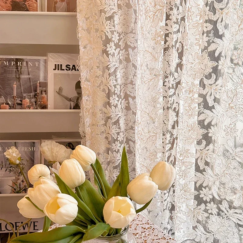1PC Korean Style French Ins Cream Style Lace Tulle Curtain For Bedroom And Kitchen Small Window Decoration,Home Window Curtains