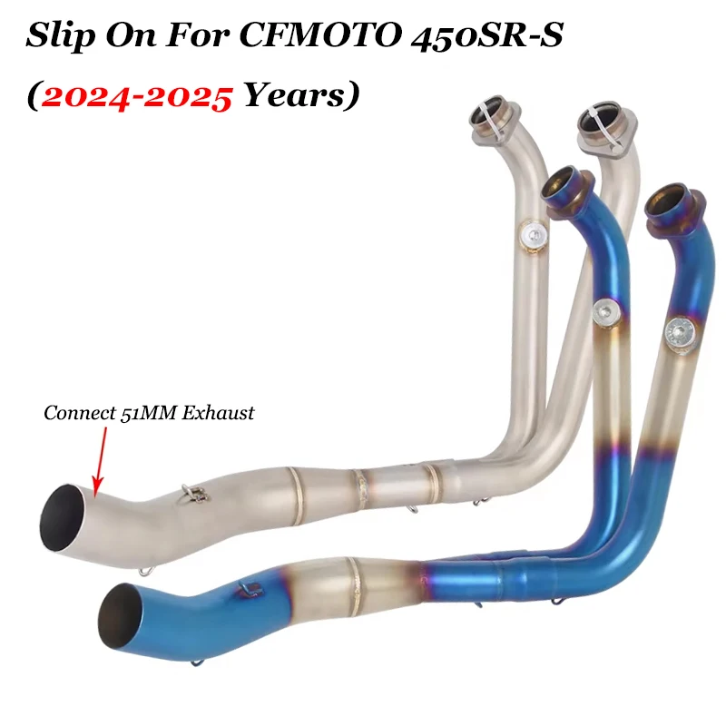 

Motorcycle GP Exhaust Escape Systems Modified Front Link Pipe 2 Sensors Connect 51mm Muffler Slip On For CFMOTO 450SR-S 450SRS