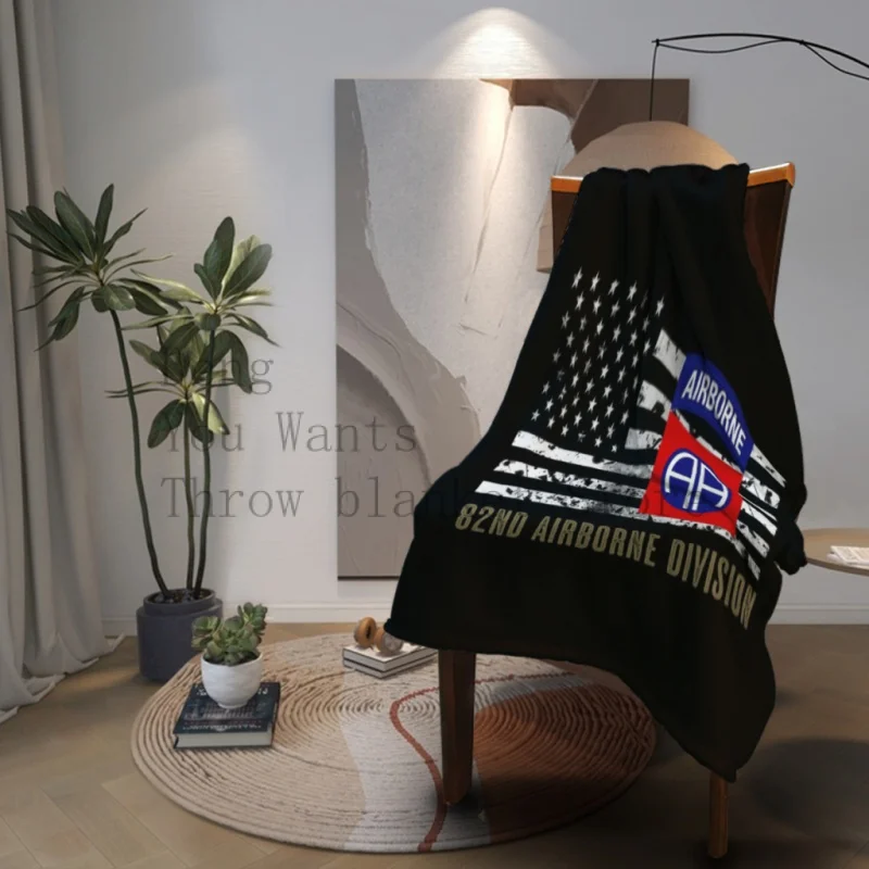 82nd Airborne Division (Distressed Flag)  Throw Blankets Airplane Travel Decoration Soft Warm Bedspread