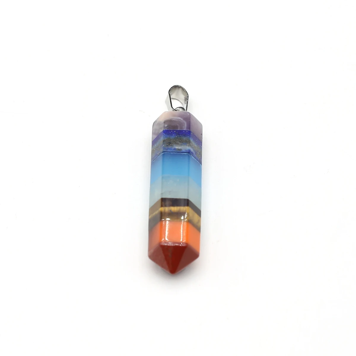 10x43mm Seven Chakra Hexagonal Pyramid Pendant Natural Stone Crystal Agate Charms for Jewelry-Making DIY Necklace Accessories