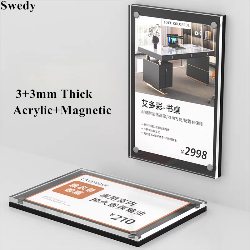5 PCS A5 150x210mm Wall Mount Magnetic Acrylic Sign Holder Restaurant Table Card Photo Picture Frame Stick Price Label Holder
