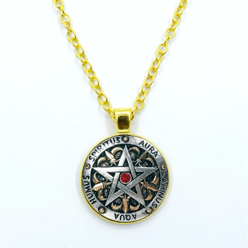 Wiccan Necklace Black Magick Pagan Pentagram Jewelry Glass Dome Cabochon Pendant Necklace Wholesale