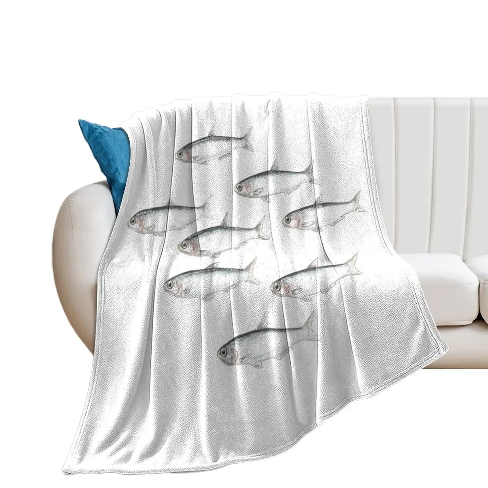 Anchovies - Watercolour Illustration | Fish Collection Throw Blanket Shaggy Giant Sofa Warm blankets ands Blankets