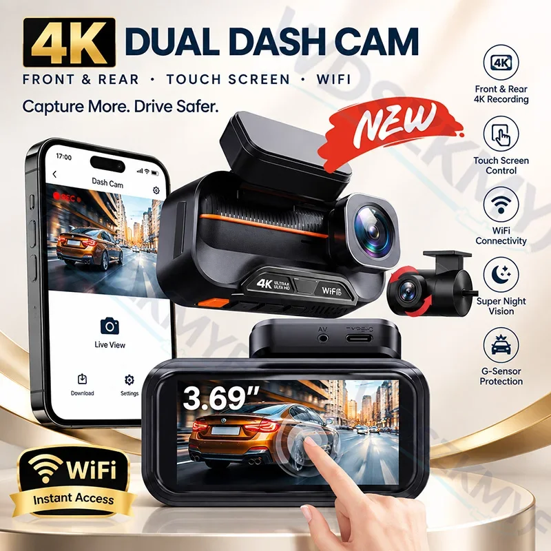 2026NEW 4K+4K Dual Dash Cam 3.69