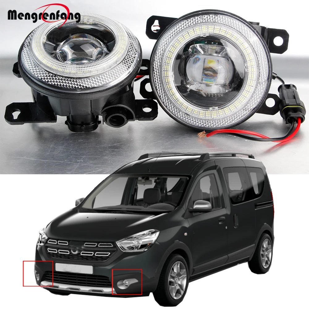 2IN1 Design Car Angel Eye Fog Light DRL Accessories For Dacia Dokker 2012-2021 30W H11 LED Fog Daytime Running Lamp Adjustable